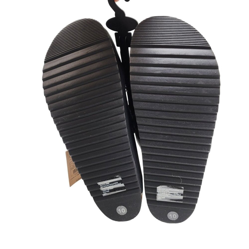 Malibu Womens Black Suede-Like Slip-On Buckle Sandals Size 10 Cork Footbed - Picture 2 of 5